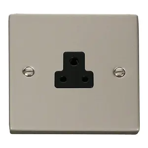 Pearl Nickel 1 Gang 2A Round Pin Socket - Black Trim - SE Home