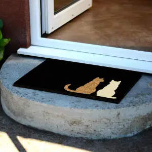 Two Sitting Cats Doormat (Printed Black/Pale White Coir)