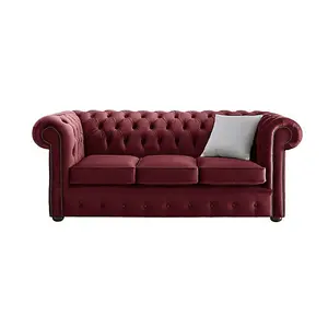 Chesterfield 3 Seater Malta Red Velvet Fabric Sofa In Classic Style