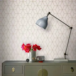 GoodHome Donnington Cream Metallic effect Geometric Smooth Wallpaper