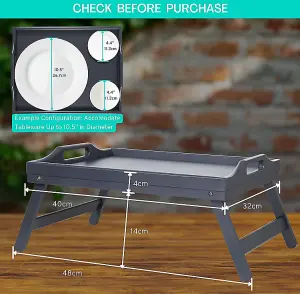 Bamboo Bed Tray Table With Handles & Foldable Legs, Multipurpose Lap Tray, Grey