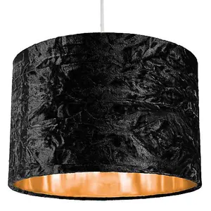 Modern Black Crushed Velvet 12 Table/Pendant Lamp Shade with Shiny Copper Inner