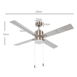 HOMCOM Mounting Reversible Ceiling Fan with Light, Pull-chain, Silver & Natural