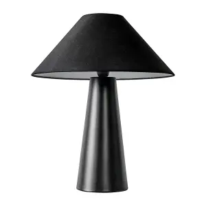 ValueLights Galvani Matt Black Cone Shaped Bedside Table Desk Lamp with Fabric Light Shade