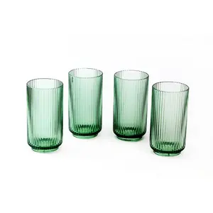 Ridged 650ml Acrylic Drinking Glass (Set of 4) Green