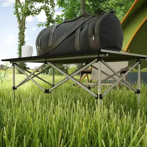 Outsunny Portable Folding Camping Table w/ Roll Up Aluminium Top Carry Bag Khaki