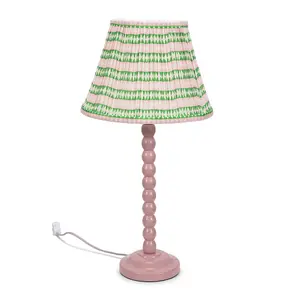 ValueLights Bobbles Rose Pink Bobbin Table Lamp with Pink Aztec Pleated Shade - LED Bulb Included