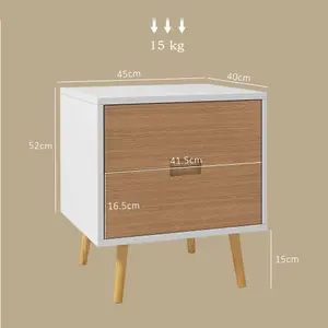 HOMCOM Bedside Table with 2 Drawers for Bedroom, Living Room