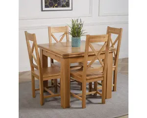 Richmond 90cm - 150cm Square Oak Extending Dining Table and 4 Chairs Dining Set with Berkeley Chairs