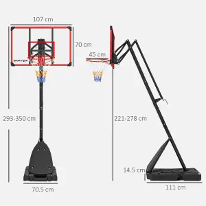 SPORTNOW Adjustable Basketball Hoop with Weighted Base, 2.4-2.9m, Red