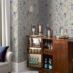 Laura Ashley Summer palace Royal blue Floral Smooth Wallpaper Sample