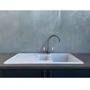 Liquida ELGS15WH 1.5 Bowl Comite Reversible Inset Gloss White Kitchen Sink