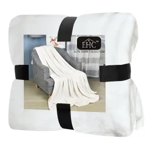 EHC Luxury Super Soft Fluffy Snugly Solid Flannel Fleece Blanket or Sofa Throw, Cream 200cm x 240cm