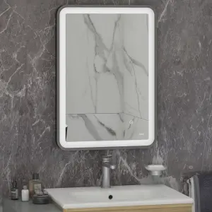 RAK Art Soft 500x700mm Brushed Nickel Square with Touch Sensor Illuminated Mirror IP44