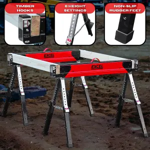 Excel Steel Sawhorse Adjustable Legs Twin Pack 1178Kg Capacity