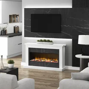 BeModern Broadfield White & storm Micro-marble Outset Electric Fire suite