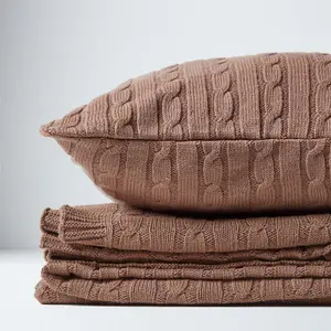 Homescapes Cotton Cable Knit Throw, Chocolate, 150 x 200 cm