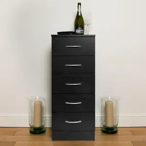 Tall chest of 5 drawers Black Bedroom furniture