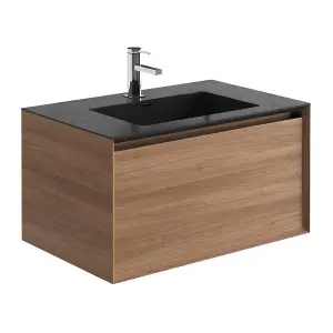 Matterhorn Natural Oak Wall Hung Bathroom Vanity Unit with Black Basin (W)750mm (H)450mm