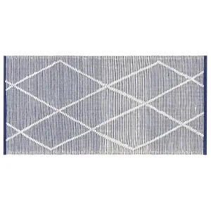 Cotton Area Rug 80 x 150 cm White and Blue SYNOPA