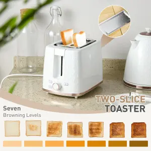 HOMCOM Kettle and Toaster Set 1.7L Fast Boil Kettle & 2 Slice Toaster Set White