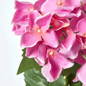 Homescapes Small Pink Artificial Hydrangea Flower in Black Pot, 38 cm Tall