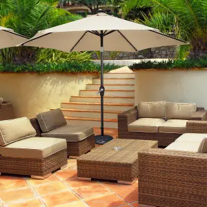 Costway 2.7M Outdoor Parasol 18 Solar Power LED Lights Patio Umbrella with Tilt Crank Handle Beige