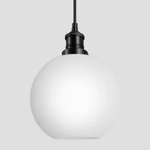 Industville Brooklyn Opal Glass Globe Pendant Light, 9 Inch, White, Black Holder