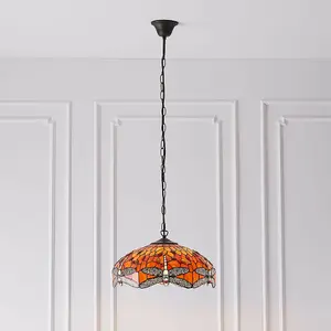 Tiffany Glass Hanging Ceiling Pendant Light Orange Dragonfly 3 Lamp Shade i00112