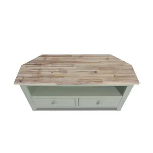 Florence Sage Green Corner TV Unit With 2 Drawers and Shelf