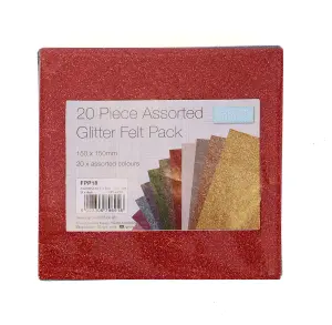 G/FELT PK 150X150MM - Felt: Acrylic: 15 x 15cm: Glitter: Assorted Colours: 20 Pieces - Trimits