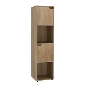 URBNLIVING 119cm Height 4 Cubes Oak Wooden Bookcase Shelving Display Shelf Oak Door Storage Unit