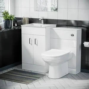 Nes Home Nanuya 500mm Vanity Basin, WC Unit & Elso Back to Wall White