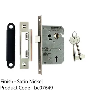 64mm Residential Standard Profile 3 Lever Sashlock - Satin Nickel - Radius 12209