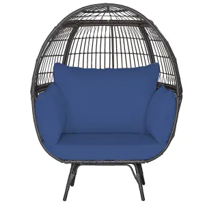 Costway Oversized Wicker Egg Chair Outdoor Patio Lounge Basket w/ 4 Soft Cushions