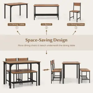 Costway 4-Piece Dining Table & Chair Bench Set Industrial Gathering Table Kitchen Set