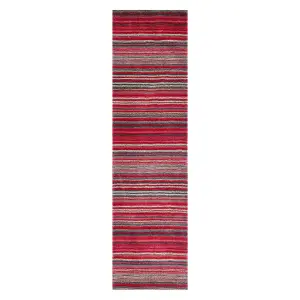 Handmade Easy to Clean Modern Striped Red Wool Rug for Living Room & Bedroom-80cm X 150cm