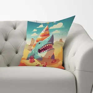 Shark On A Beach Holiday Cushions 33cm x 48cm