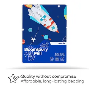 Bloomsbury Mill - Outer Space Kids Double Bed Duvet Cover and Pillowcases Set - Double - 200 x 200cm