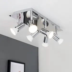 ValueLights Consul Modern Rectangular Silver Chrome 6 Way Adjustable GU10 Ceiling Spotlight