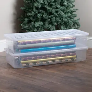 Wham Crystal Clear Rectangular 55L Large Plastic Stackable Underbed Storage box with Lid