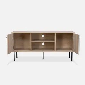 sweeek. 120cm TV stand with grooved wooden-effect Braga Natural 120x39x56.2 cm