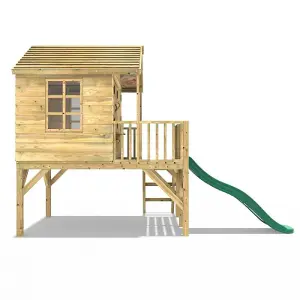 Rebo 5FT x 5FT Childrens Wooden Garden Playhouse on Deck + 6ft Slide- Nightingale Green