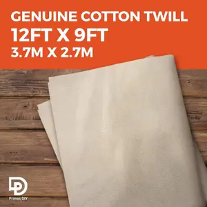 PRIMES DIY Twill Professional Quality Dust Sheet 12 x 9 ft, Heavy Weight Cotton for Painting & Decorating, Durable,  3 PCS