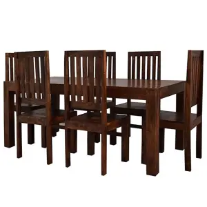 Poko Dark Mango 6ft Dining Set with Wooden Chairs