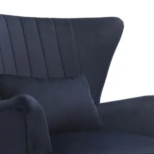 Velvet Navy Blue Camila Accent Wingback Chair