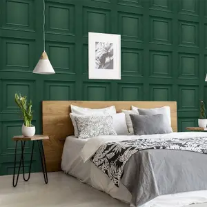 Green Panel Effect Wallpaper 3D Wood Effect Smooth Matte Finish Oliana Belgravia