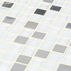 Prate Grey & white Frosted Gloss Glass & stainless steel Mosaic tile, (L)320mm (W)32mm