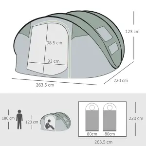 Outsunny Camping Tent Dome Pop-up Tent with Windows for 4-5 Person Dark Green