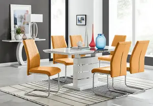 Renato 120cm High Gloss Extending Dining Table and 6 Mustard Lorenzo Chairs